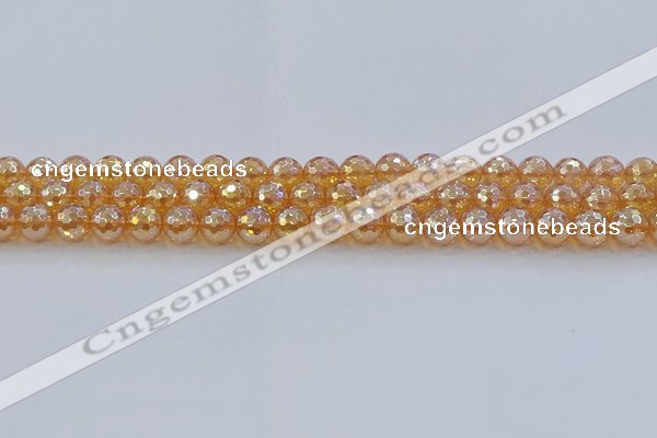 CNC615 15.5 inches 8mm faceted round plated natural white crystal beads