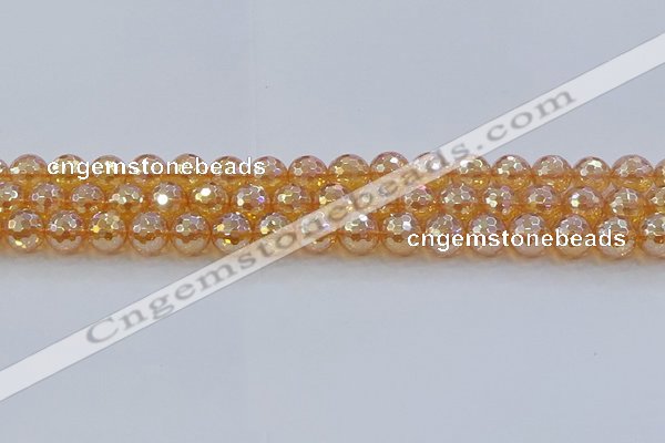 CNC616 15.5 inches 10mm faceted round plated natural white crystal beads