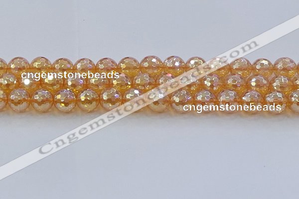 CNC618 15.5 inches 14mm faceted round plated natural white crystal beads
