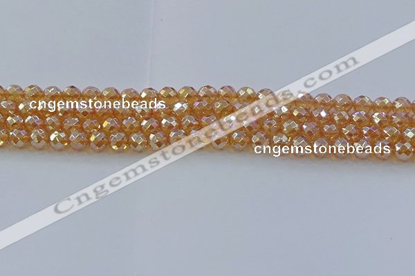 CNC620 15.5 inches 6mm faceted round plated natural white crystal beads