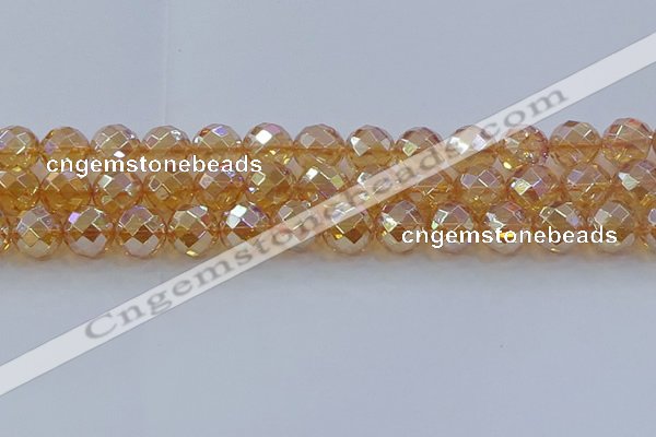 CNC624 15.5 inches 14mm faceted round plated natural white crystal beads