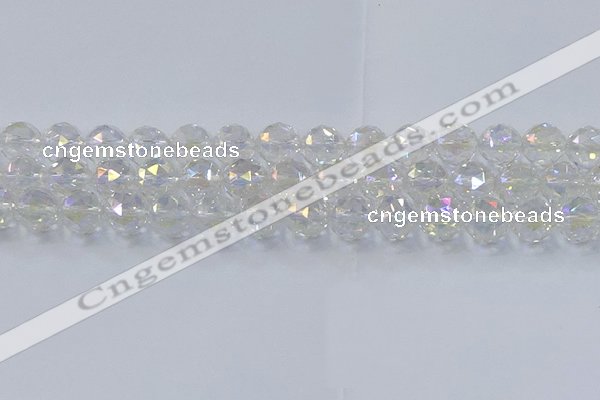 CNC648 15.5 inches 12mm faceted round plated natural white crystal beads