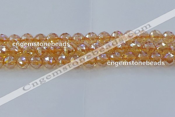 CNC655 15.5 inches 14mm faceted round plated natural white crystal beads