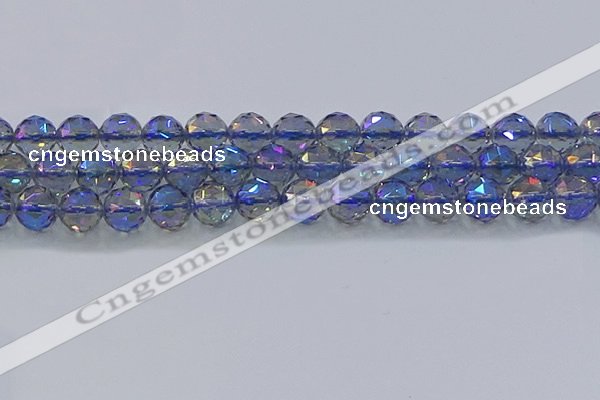 CNC667 15.5 inches 14mm faceted round plated natural white crystal beads