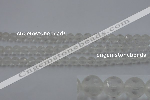 CNC82 15.5 inches 8mm carved round matte white crystal beads