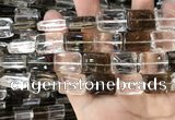 CNC827 15.5 inches 13*18mm rectangle white crystal & smoky quartz beads