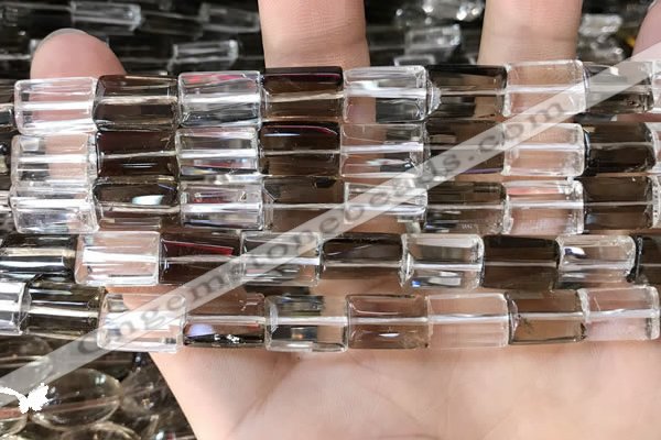 CNC829 8*12mm faceted rectangle white crystal & smoky quartz beads