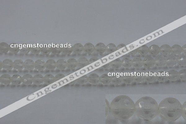 CNC83 15.5 inches 10mm carved round matte white crystal beads