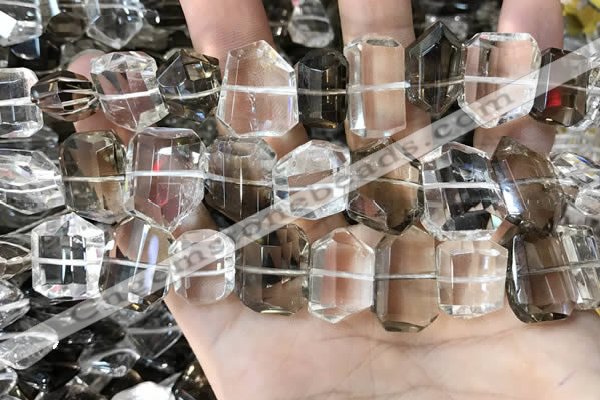 CNC832 12*16mm - 15*20mm freefrom white crystal & smoky quartz beads