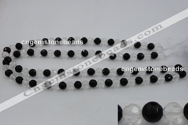 CNC86 15.5 inches 8mm carved round matte white crystal & black agate beads