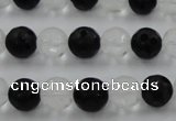 CNC87 15.5 inches 10mm carved round matte white crystal & black agate beads