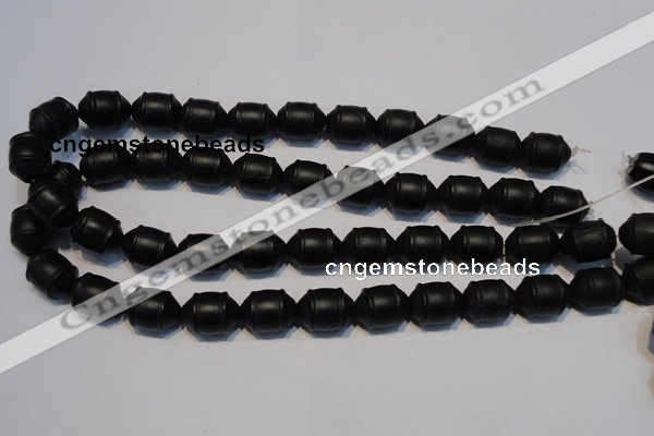 CNE17 15.5 inches 12*16mm barrel black stone needle beads wholesale