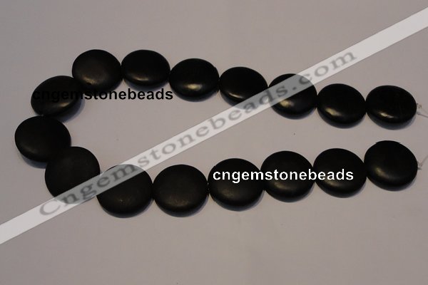 CNE19 15.5 inches 20mm flat round black stone needle beads wholesale