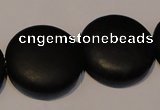 CNE20 15.5 inches 25mm flat round black stone needle beads wholesale