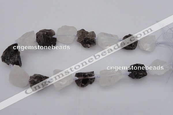 CNG1007 15.5 inches 15*25mm - 25*30mm nuggets white & smoky quartz beads