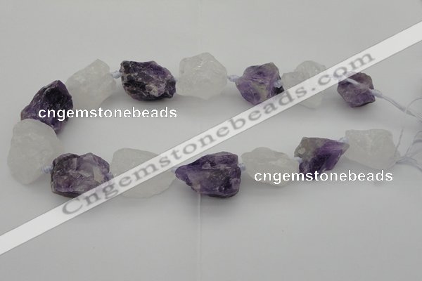 CNG1008 15*25mm - 25*30mm nuggets white crystal & amethyst beads