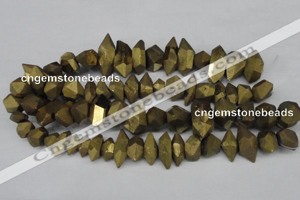 CNG1301 15.5 inches 10*20mm - 15*30mm faceted nuggets plated quartz beads