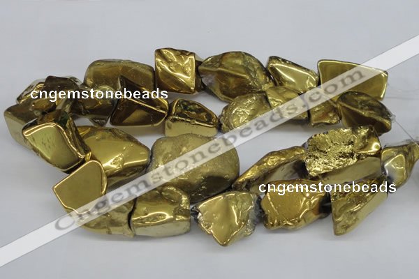 CNG1322 15.5 inches 15*30mm – 25*35mm nuggets plated quartz beads