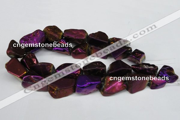 CNG1323 15.5 inches 15*30mm – 25*35mm nuggets plated quartz beads