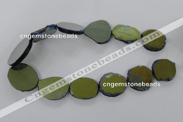 CNG1502 15.5 inches 22*25mm - 30*35mm freeform plated agate beads