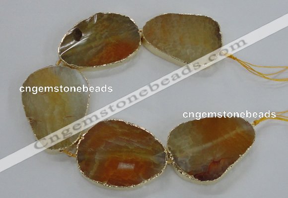 CNG1620 8 inches 35*50mm - 45*55mm freeform agate beads with brass setting