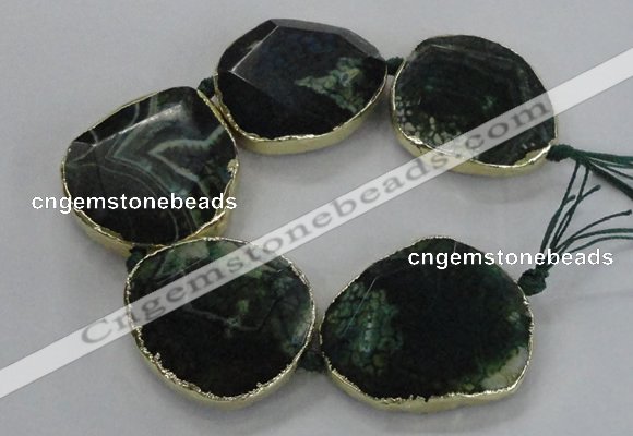 CNG1626 8 inches 40*45mm - 45*50mm freeform agate beads with brass setting