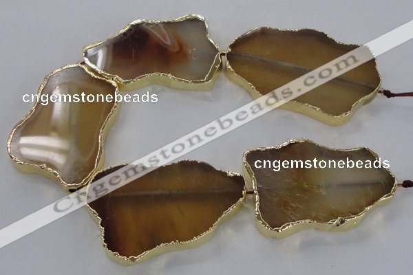 CNG1650 8 inches 35*50mm - 45*65mm freeform agate beads with brass setting