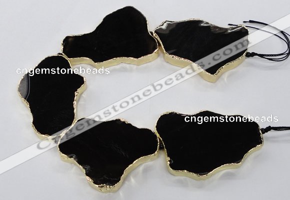 CNG1653 8 inches 35*50mm - 45*65mm freeform agate beads with brass setting