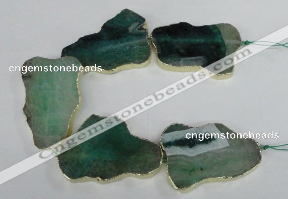 CNG1689 8 inches 35*50mm - 45*65mm freeform agate beads with brass setting