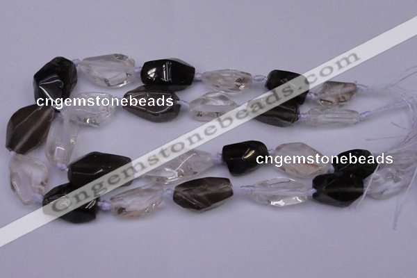 CNG1708 15*20mm - 18*35mm nuggets smoky quartz & white crystal beads