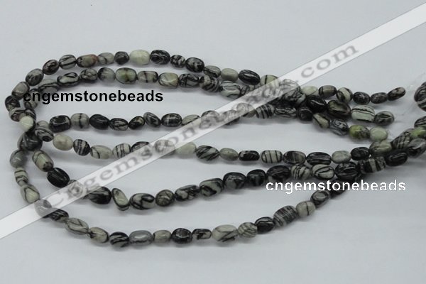 CNG211 15.5 inches 6*8mm nuggets black water jasper beads