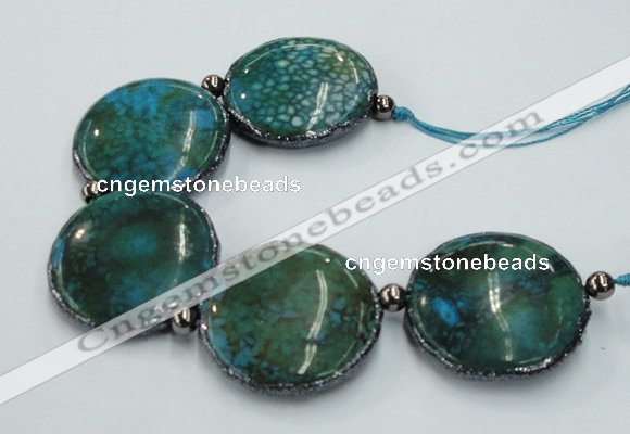 CNG2194 7.5 inches 35mm flat round agate beads with brass setting