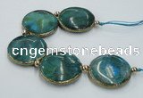 CNG2195 7.5 inches 35mm flat round agate beads with brass setting