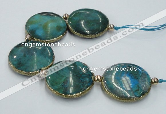 CNG2195 7.5 inches 35mm flat round agate beads with brass setting