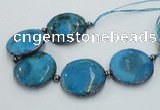 CNG2300 7.5 inches 35mm flat round agate beads with brass setting