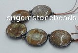 CNG2304 7.5 inches 35mm flat round agate beads with brass setting