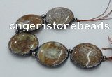 CNG2304 7.5 inches 35mm flat round agate beads with brass setting