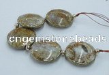 CNG2305 7.5 inches 35mm flat round agate beads with brass setting