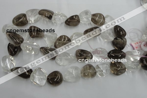 CNG238 15.5 inches 15*22mm nuggets smoky quartz & crystal beads