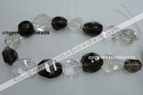 CNG239 18*25mm - 25*30mm faceted nuggets smoky quartz & crystal beads