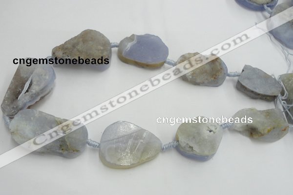 CNG243 18*28mm - 28*45mm faceted nuggets blue chalcedony beads