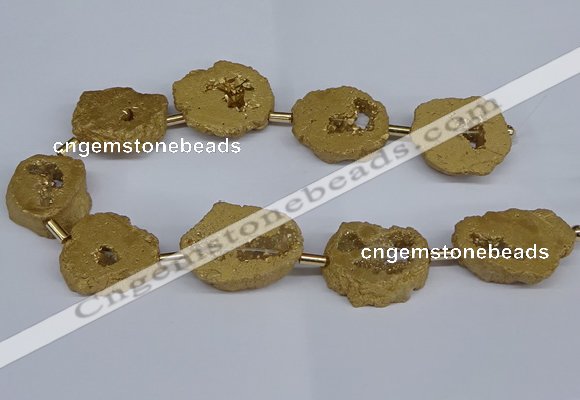 CNG2892 15.5 inches 25*30mm - 30*35mm freeform plated druzy agate beads