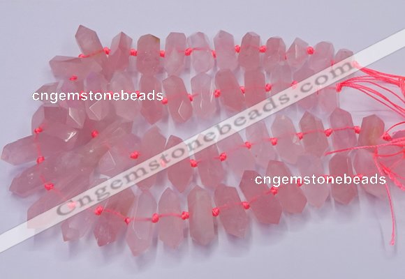 CNG3201 10*25mm - 12*45mm faceted nuggets rose quartz beads