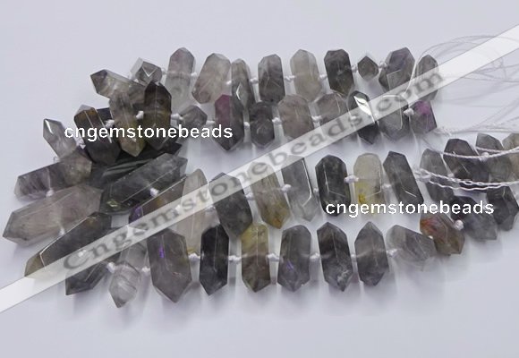 CNG3206 15.5 inches 10*25mm - 12*45mm faceted nuggets cloudy quartz beads