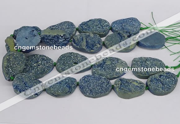 CNG3277 22*30mm - 30*40mm freeform plated druzy agate beads