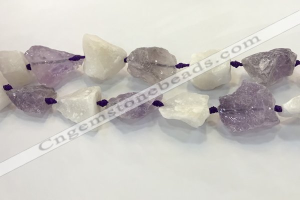 CNG3573 18*20mm - 25*30mm nuggets rough white crystal & amethyst beads