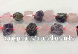 CNG3574 18*20mm - 25*30mm nuggets rough amethyst & rose quartz beads