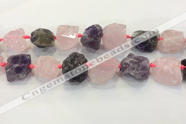 CNG3574 18*20mm - 25*30mm nuggets rough amethyst & rose quartz beads