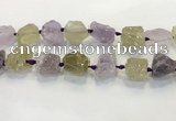 CNG3575 18*20mm - 25*30mm nuggets rough amethyst & lemon quartz beads