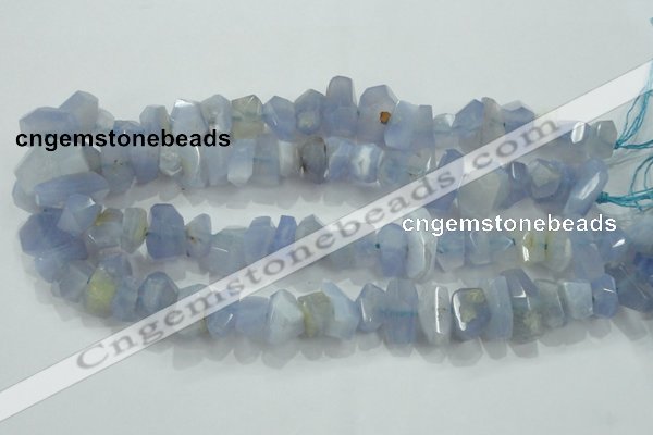 CNG368 15.5 inches 10*20mm faceted nuggets blue chalcedony beads